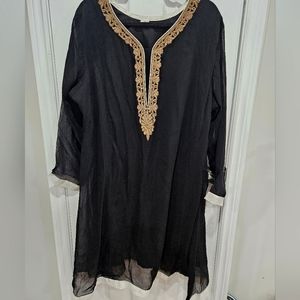 Plus Size Long Indian Kurti Shirt with Gold Beading - Chest Size 52